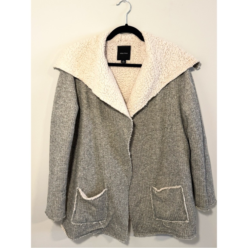 Miss Love Women’s Long Sleeve Faux Sherpa Lined Open Jacket, Size L